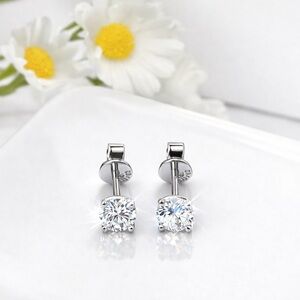 A pair tiny solitaire moissanite silver stud earrings-0.3ct & 0.3ct -EM012-BB